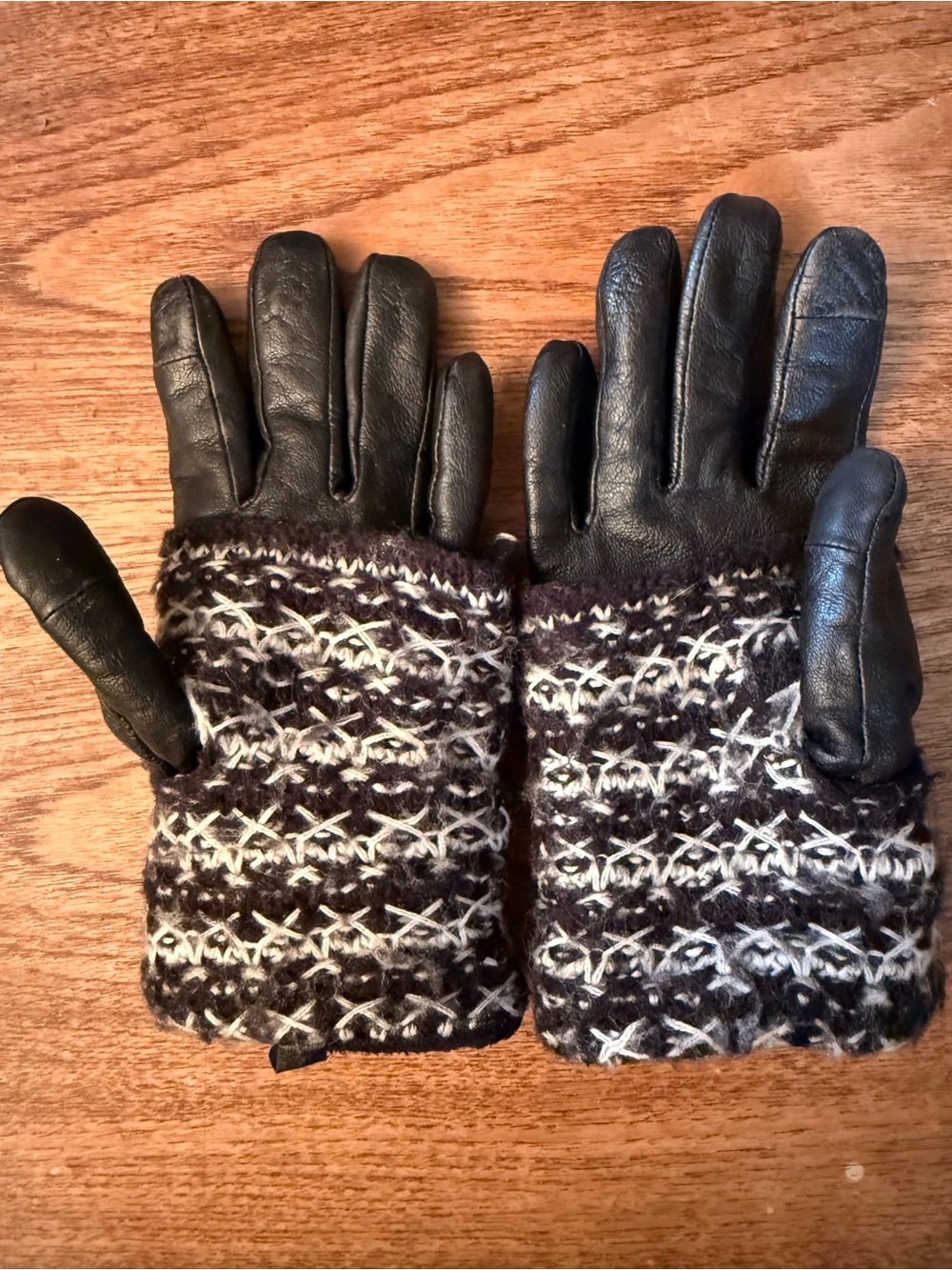 Urban Outfitters Black Leather Gloves with Knit Wool Cuffs